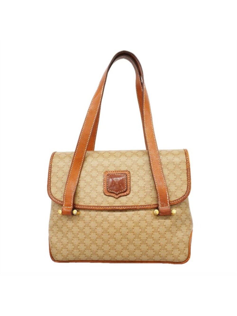 Celine Shoulder Bag Macadam Brown Beige Gold